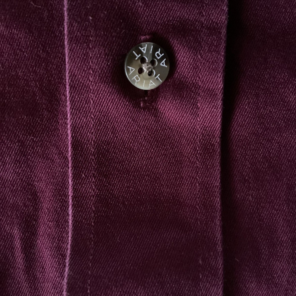 Ariat Mens Rich Burgundy Western Large 100% Cotton Twill Long Sleeve Shirt - Picture 8 of 10